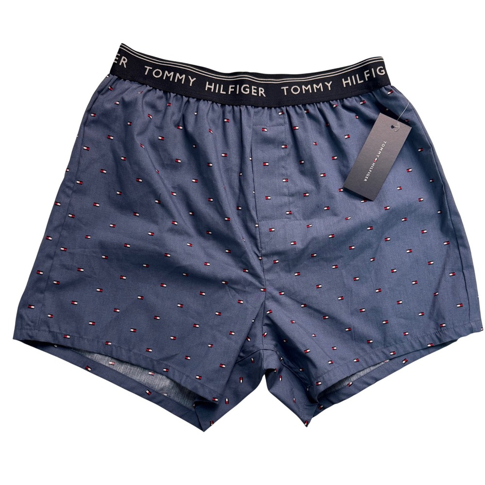 Tommy Hilfiger Mens Woven Cotton Boxers Blue Flag Logo Print S